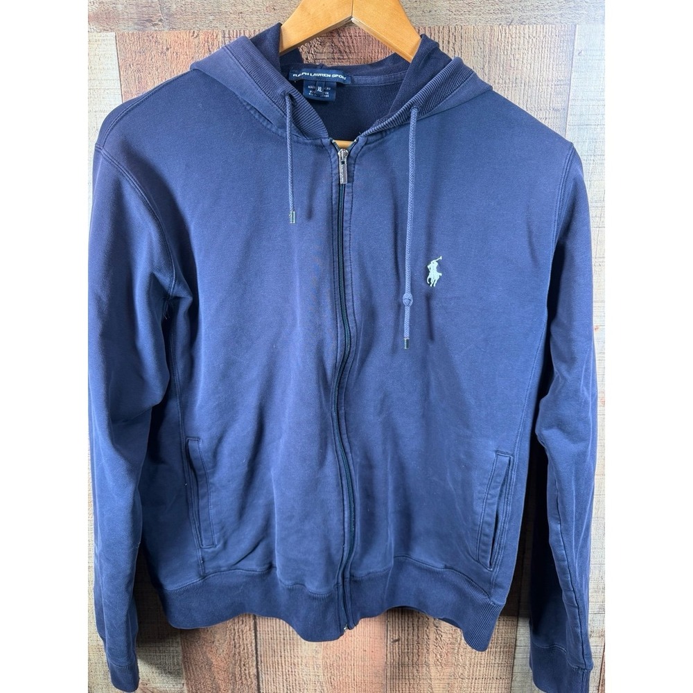 Ralph Lauren Sport Women's XL Navy Blue Cotton Embroidered Pony Zip Up Hoodie